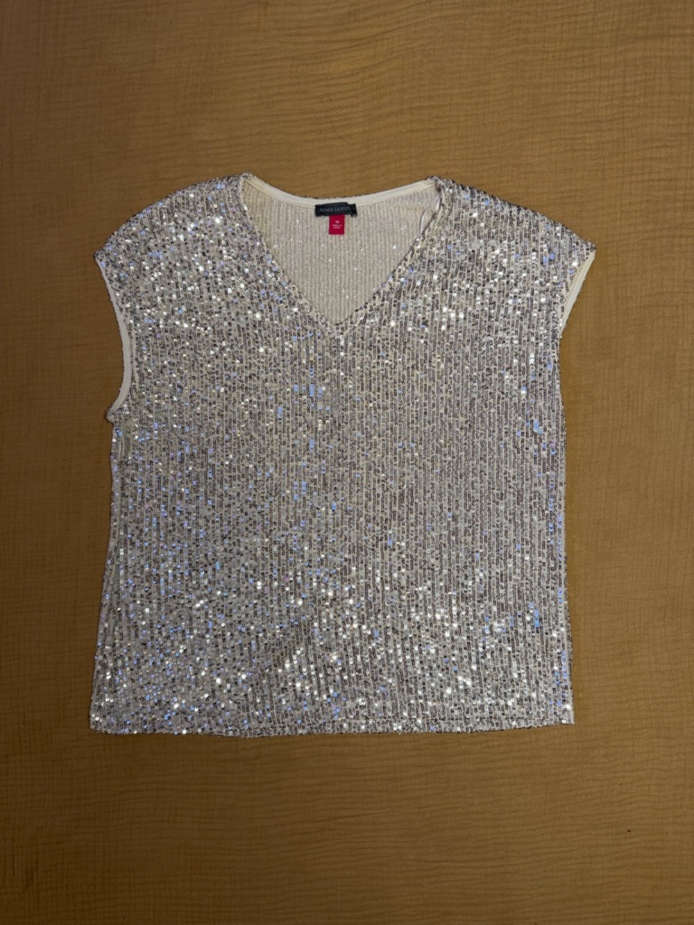 Vince Camaro Silver Sequin V-Neck Women's Blouse